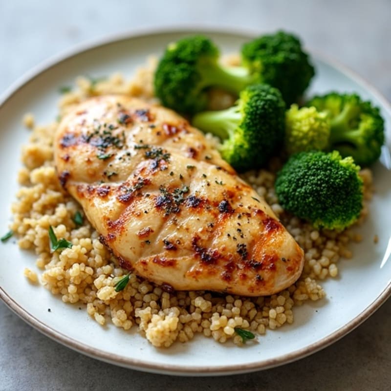Grilled Chicken Breast with Quinoa and Roasted Broccoli