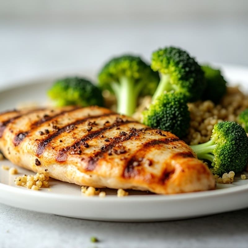 Grilled Chicken Breast with Roasted Broccoli and Quinoa