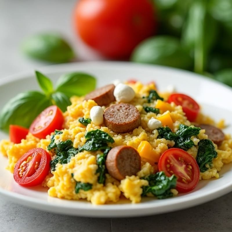 Fluffy Herb-Seasoned Egg White Scramble with Garden Vegetables