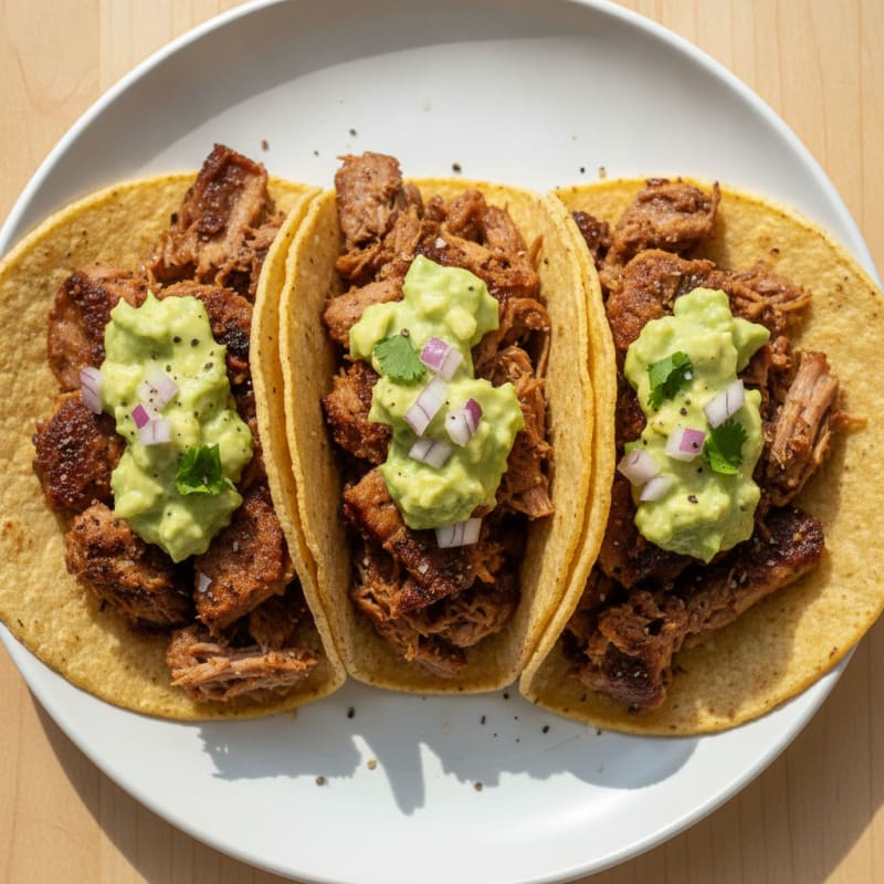 Slow-Cooked Pork Carnitas Tacos with Avocado Salsa