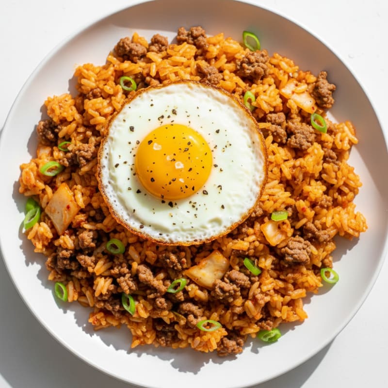 Kimchi Beef Fried Rice with Fried Egg
