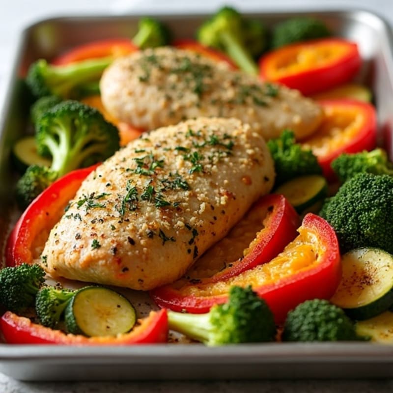 Herb-Crusted Sheet Pan Chicken with Roasted Rainbow Vegetables