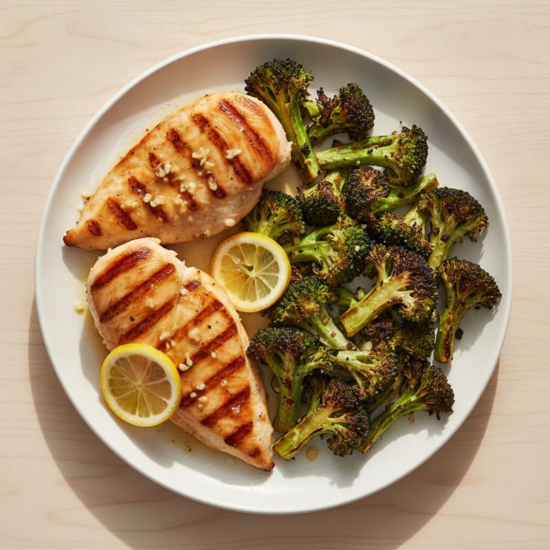 Grilled Lemon-Garlic Chicken Breast with Roasted Broccoli