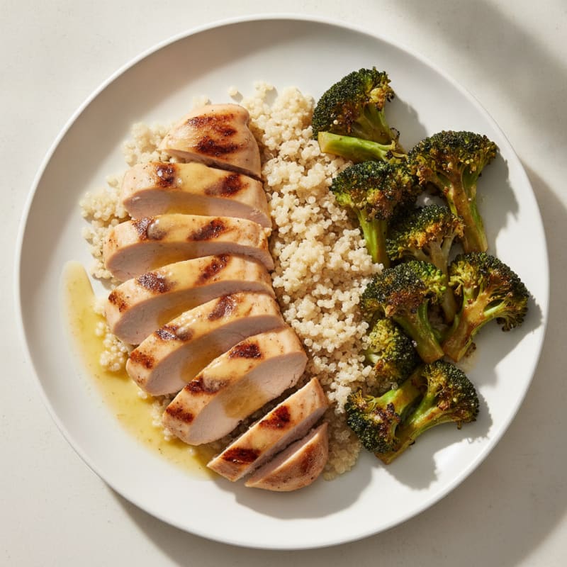 Grilled Chicken Breast with Quinoa and Roasted Broccoli