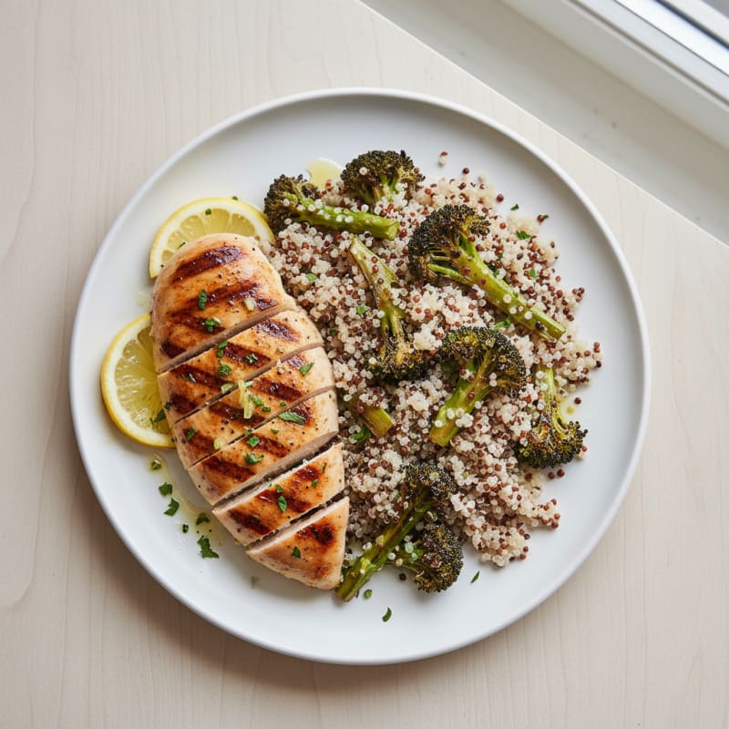 Grilled Chicken Breast with Quinoa and Roasted Broccoli