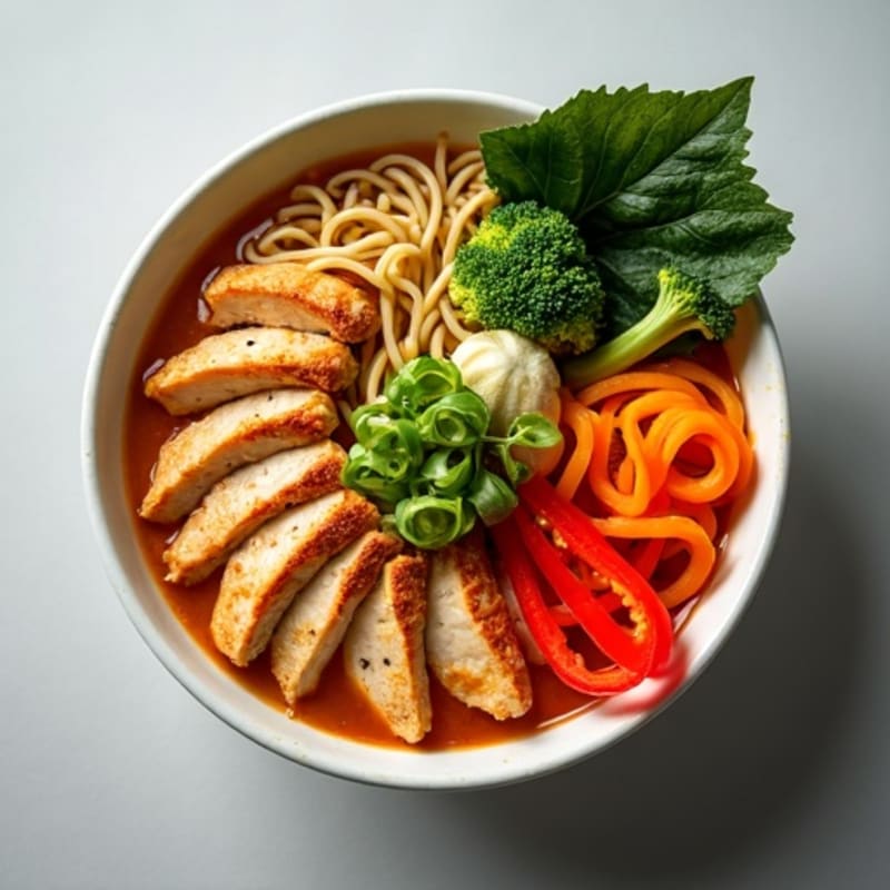 Spicy Sriracha Chicken Ramen with Fresh Vegetables