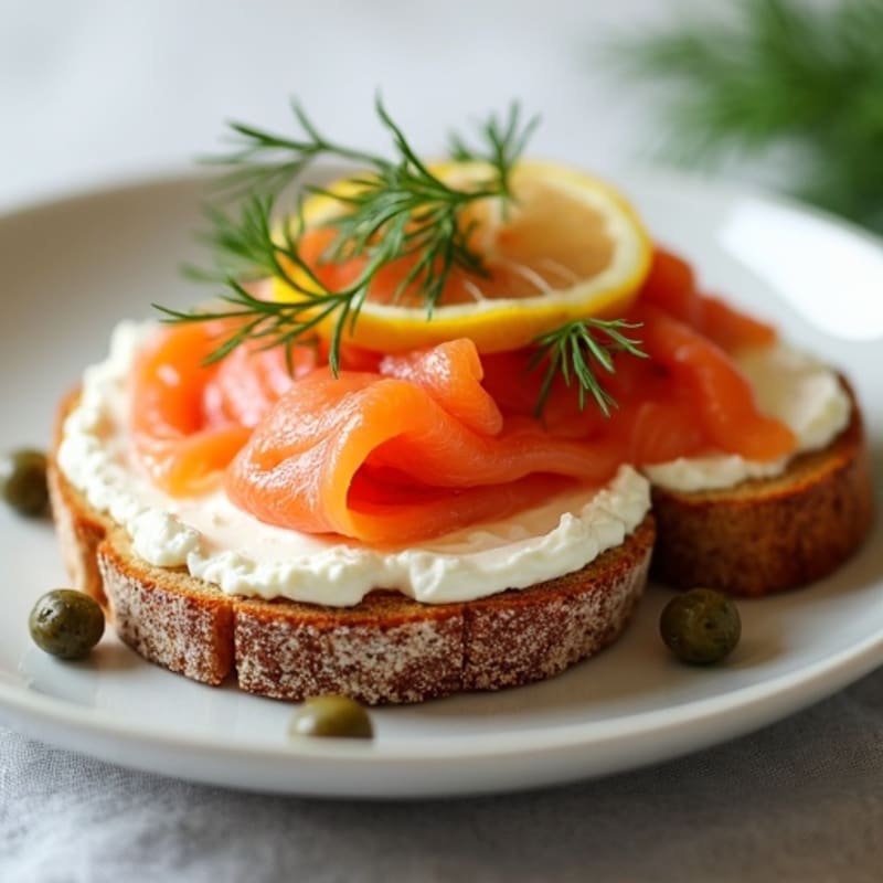 Fresh Smoked Salmon with Creamy Dill Cream Cheese and Crispy Whole Grain Toast