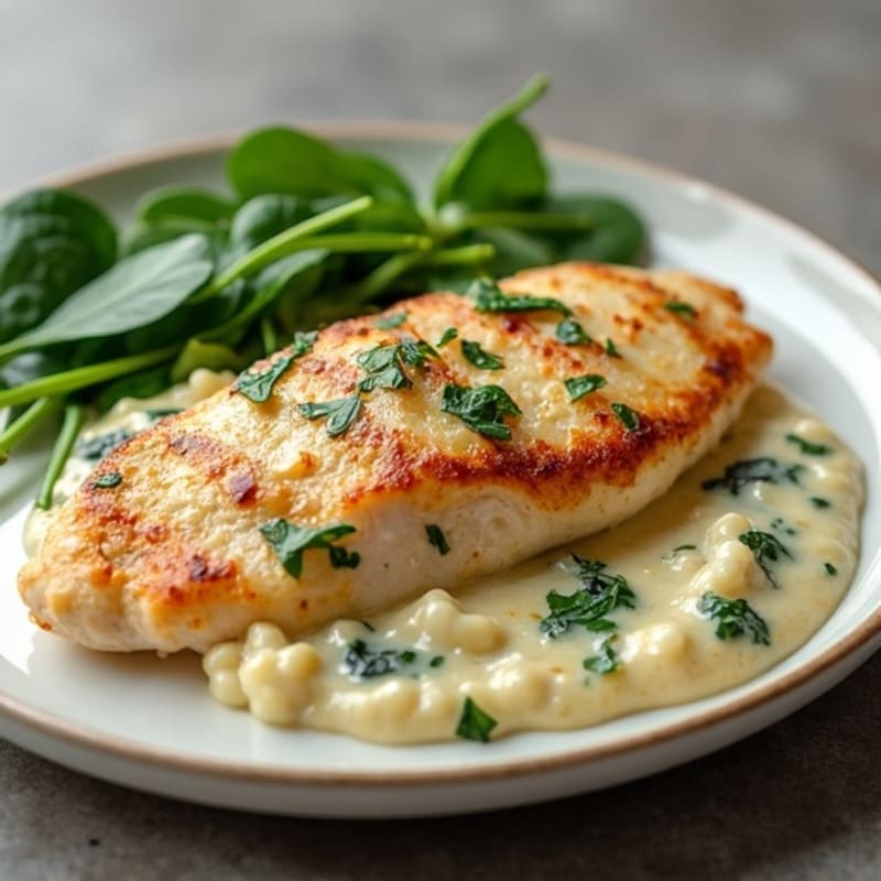 Creamy Garlic Chicken with Wilted Spinach
