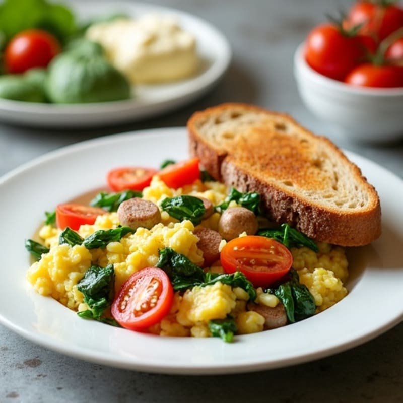 Egg White and Turkey Sausage Scramble with Spinach