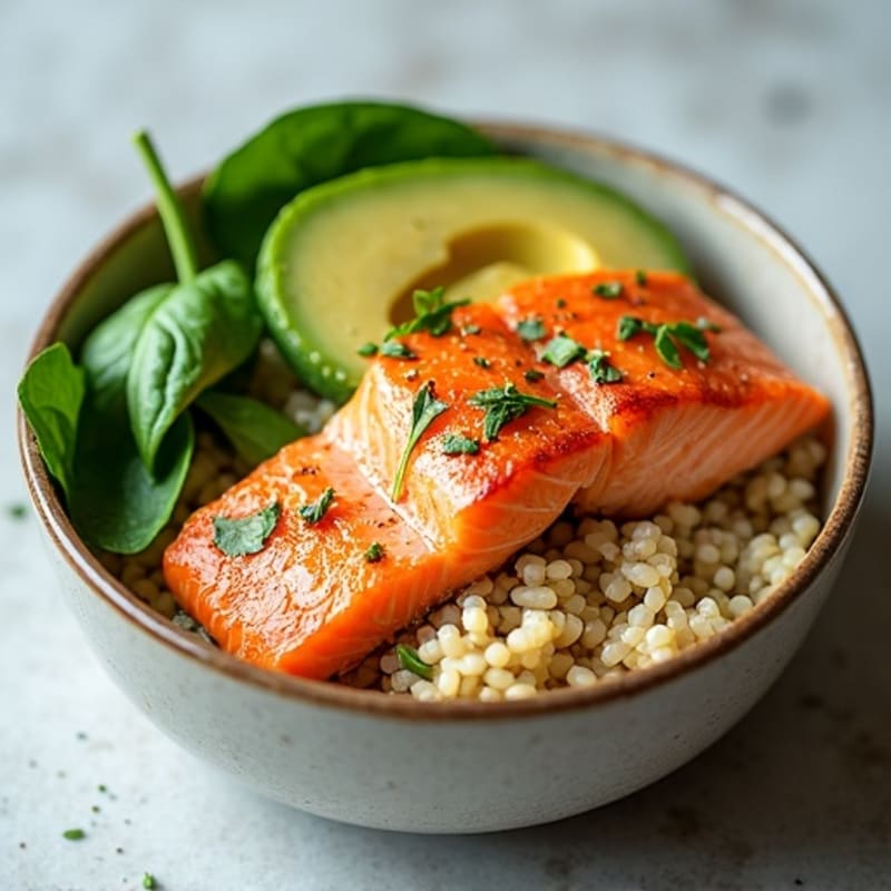 Fresh Salmon and Creamy Avocado Brown Rice Bowl