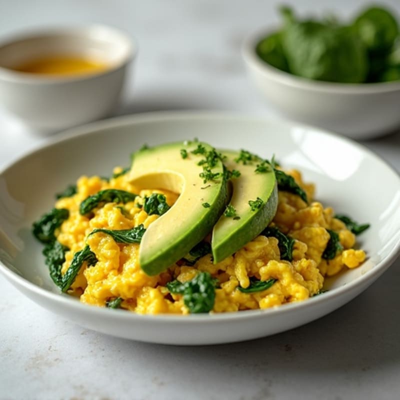 Quick Scrambled Eggs with Fresh Spinach and Creamy Avocado