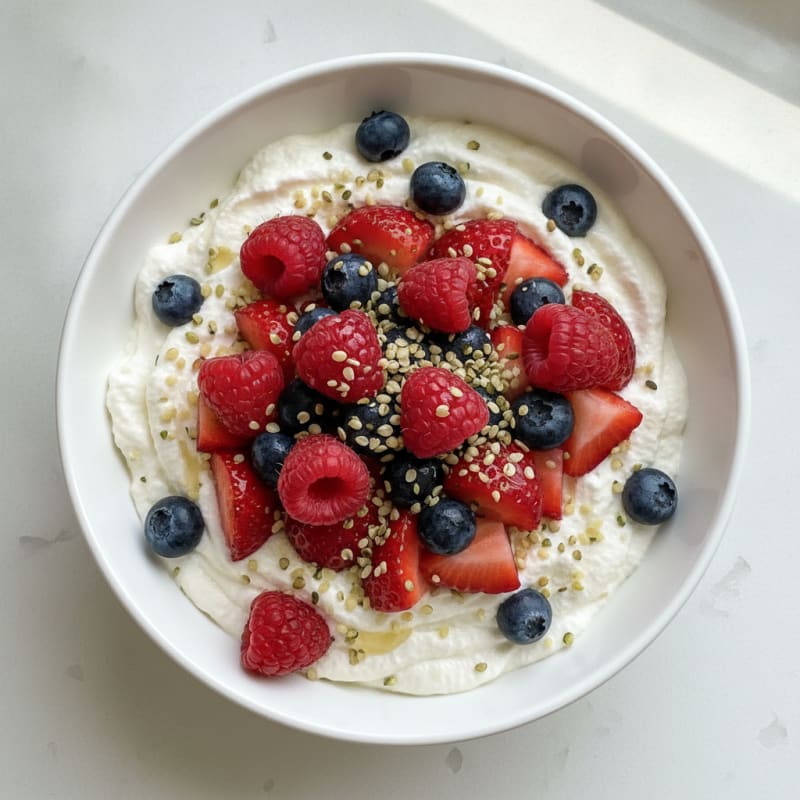 Greek Yogurt Protein Mousse with Mixed Berries