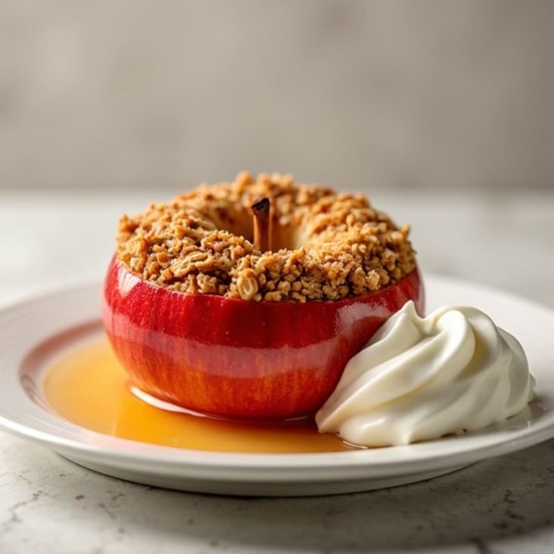 Warm Baked Apple with Crispy Cinnamon Oat Topping