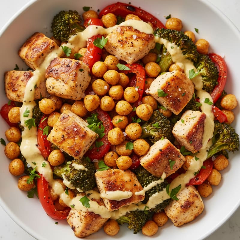 Creamy Roasted Chickpea & Veggie Bowl