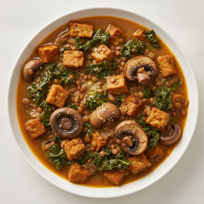 Lentil and Seared Mushroom Stew with Leafy Greens