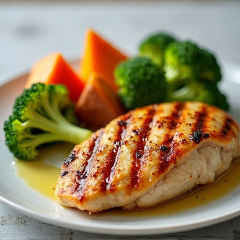 Grilled Chicken Breast with Roasted Sweet Potato and Broccoli