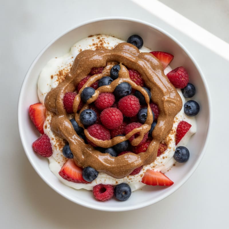 Greek Yogurt Protein Parfait with Mixed Berries and Almond Butter
