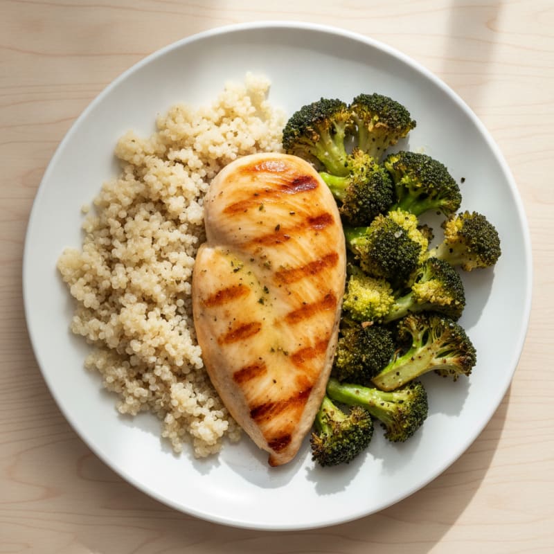 Grilled Chicken Breast with Quinoa and Roasted Broccoli