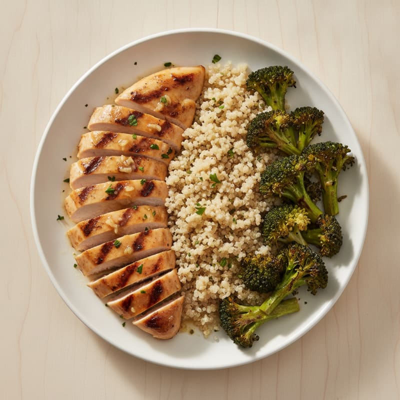 Grilled Chicken Breast with Quinoa and Roasted Broccoli