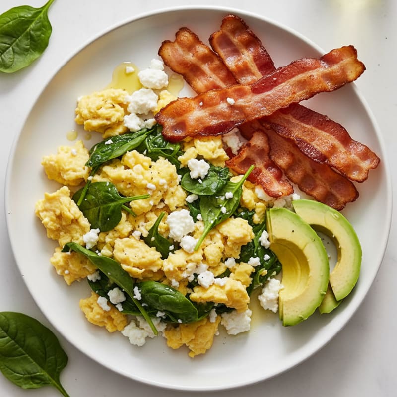 Cottage Cheese Scramble with Spinach and Turkey Bacon