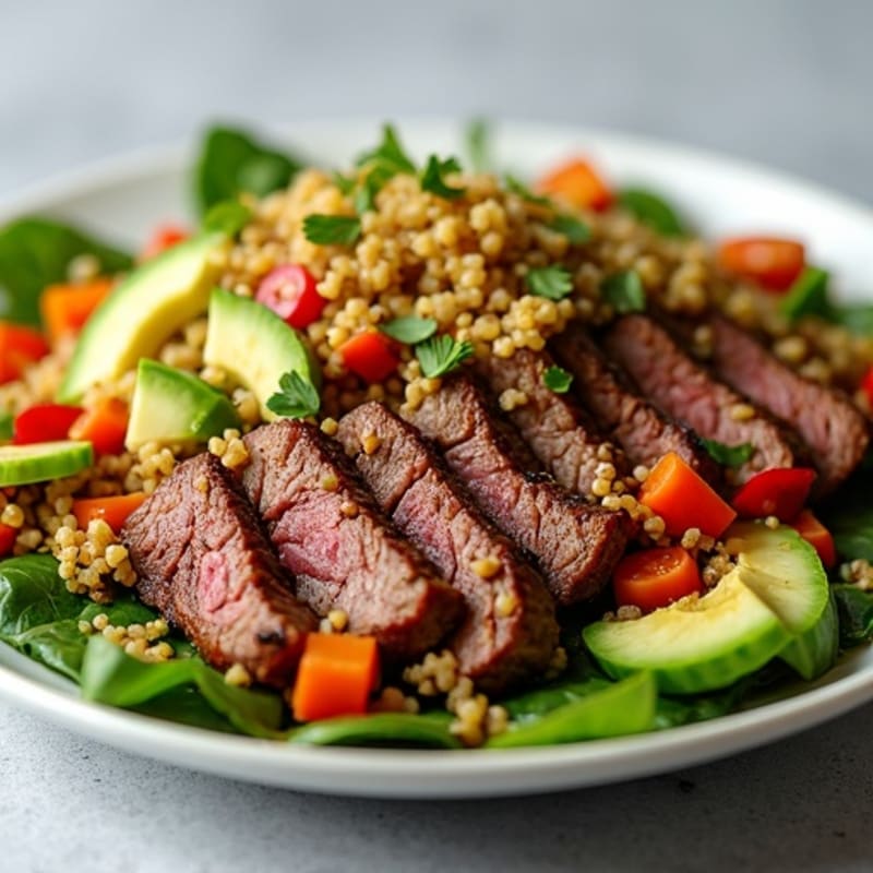 Grilled Steak Salad with Quinoa and Crunchy Vegetables