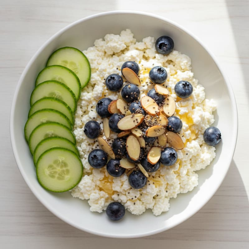 Cottage Cheese Berry Bowl with Almonds and Chia