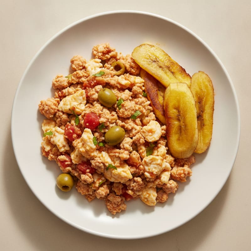 Egg White and Turkey Picadillo Scramble with Sweet Plantains