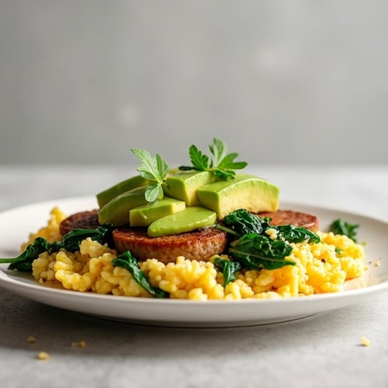 Egg White Scramble with Turkey Sausage and Sautéed Spinach