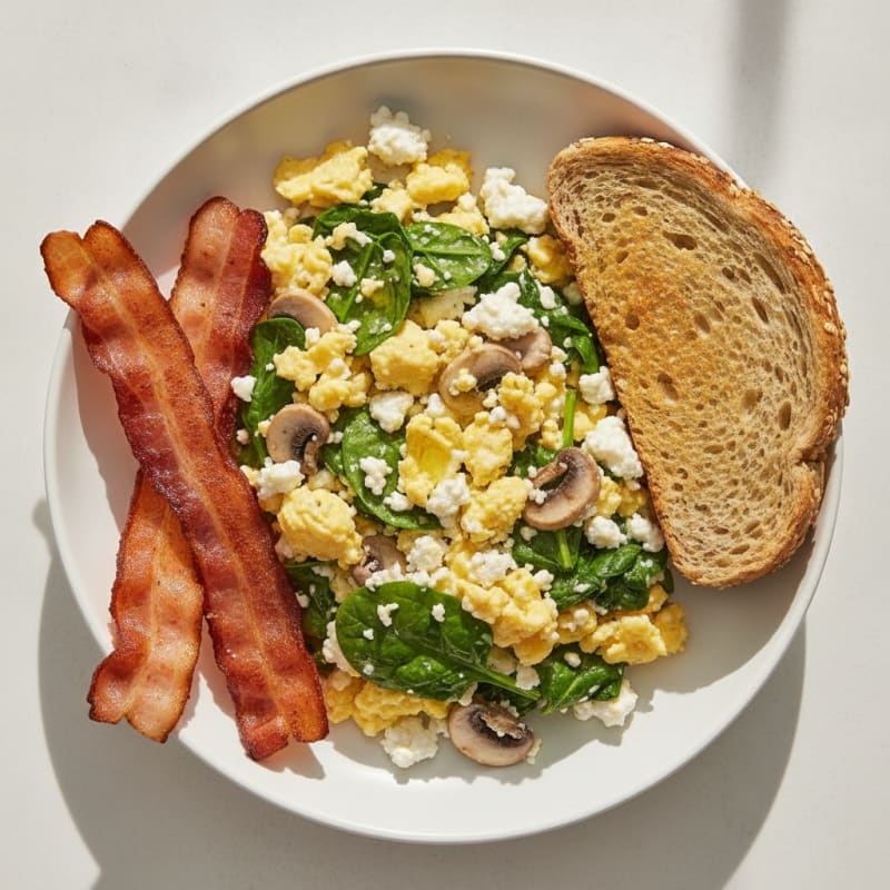 Cottage Cheese Scramble with Spinach and Turkey Bacon