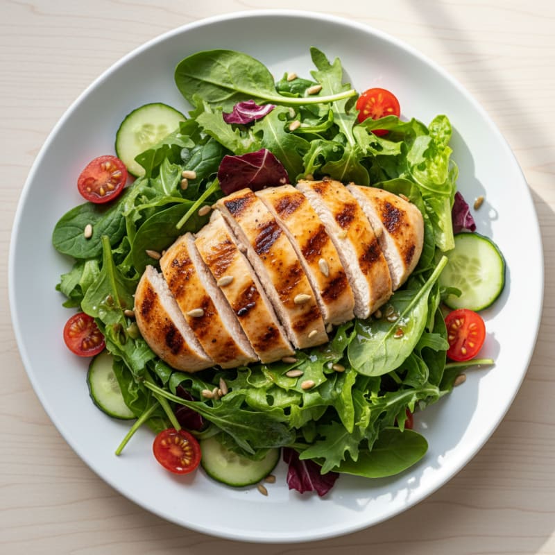 Grilled Lemon Garlic Chicken Breast with Mixed Greens
