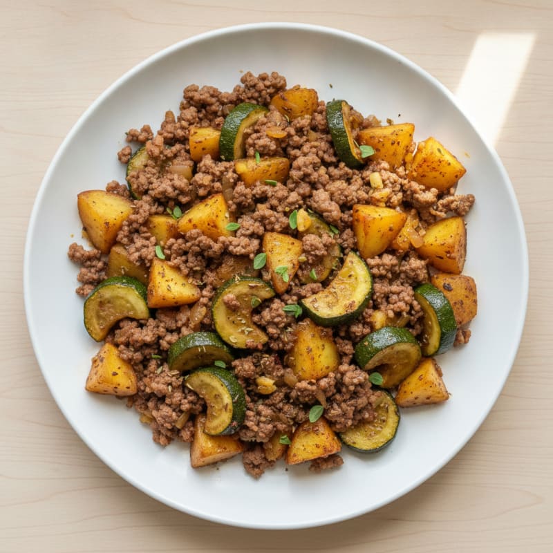 Ground Beef Skillet with Roasted Zucchini