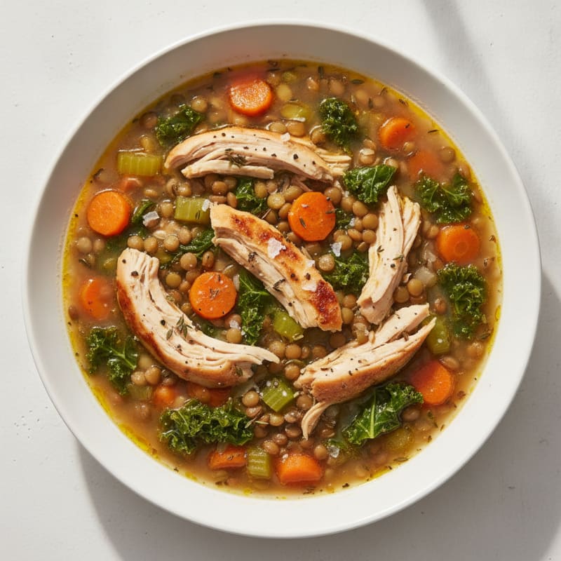 Hearty Lentil and Vegetable Stew with Shredded Chicken
