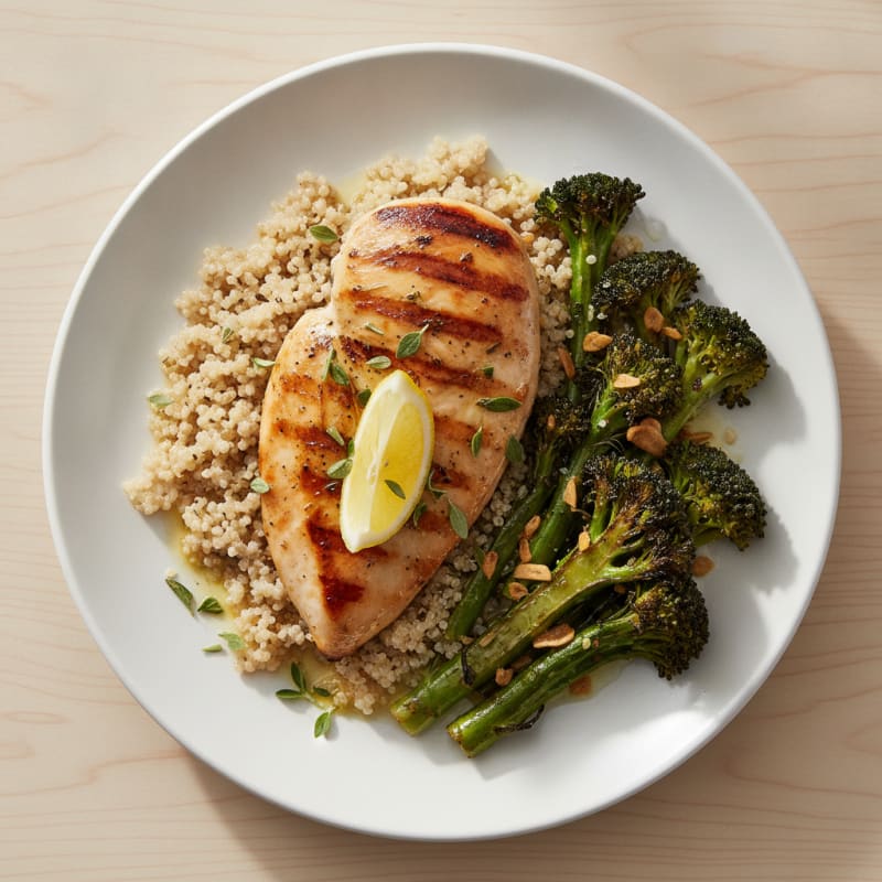 Grilled Chicken Breast with Quinoa and Roasted Broccoli
