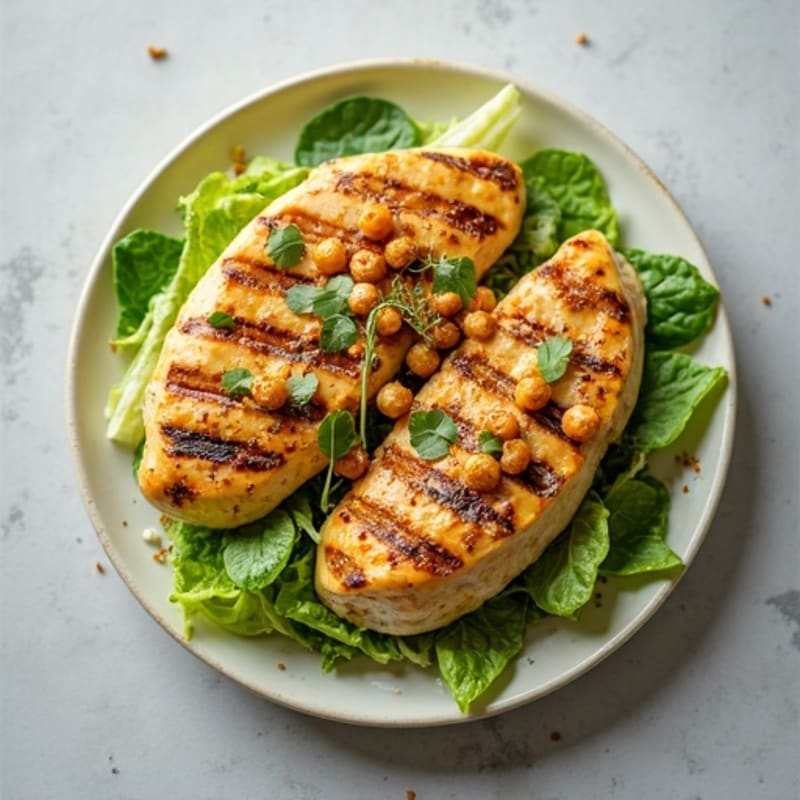 Herb-Grilled Chicken Caesar with Crispy Chickpea Croutons
