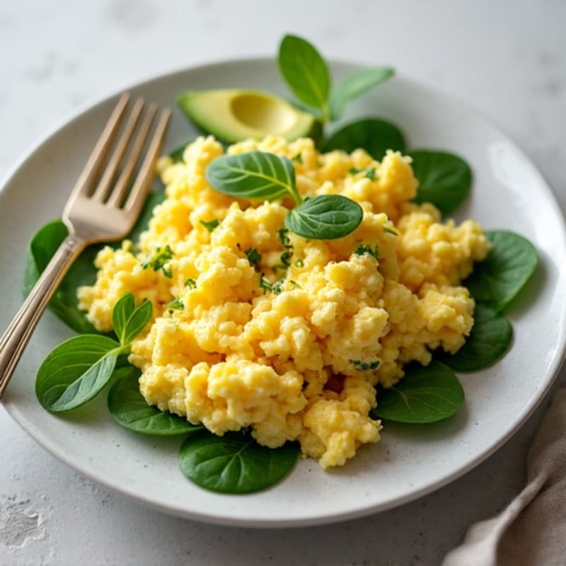 Fluffy Scrambled Eggs with Fresh Spinach and Creamy Avocado