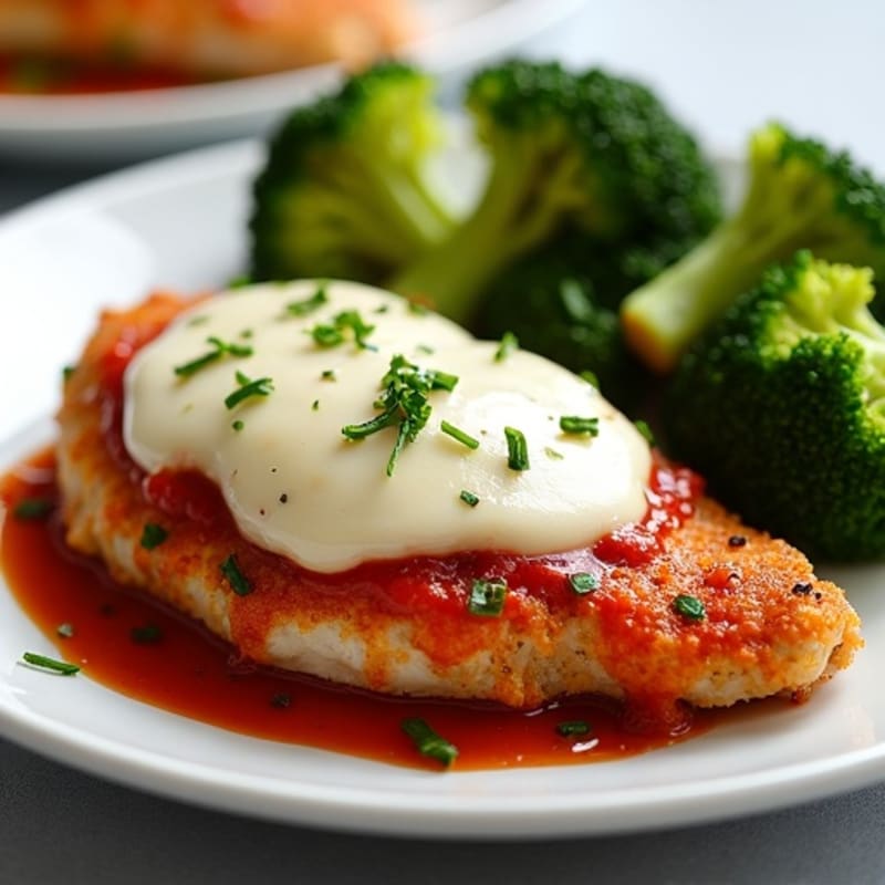 Healthy Crispy Chicken Parmesan with Roasted Broccoli
