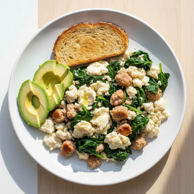 Egg White and Turkey Sausage Scramble with Spinach