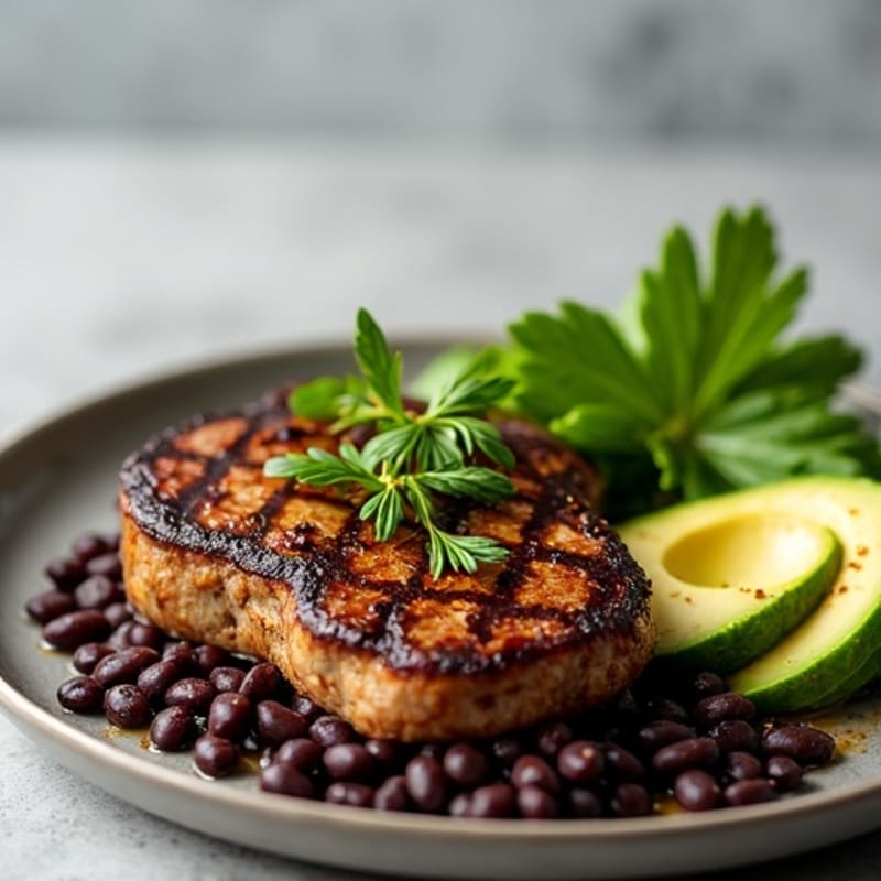 Seared Steak with Fresh Black Beans and Creamy Avocado