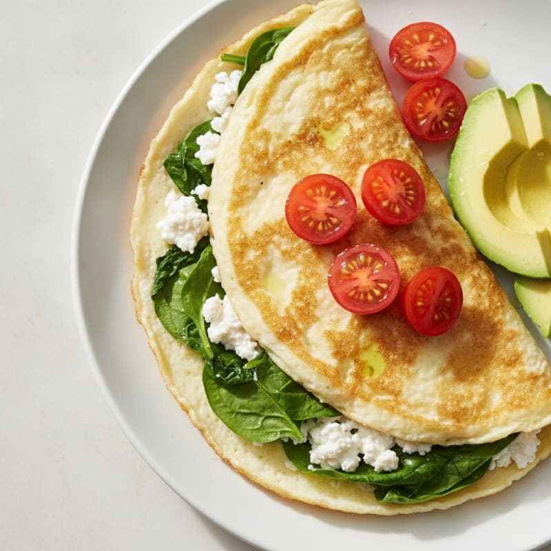 Egg White Spinach Omelet with Cottage Cheese and Cherry Tomatoes