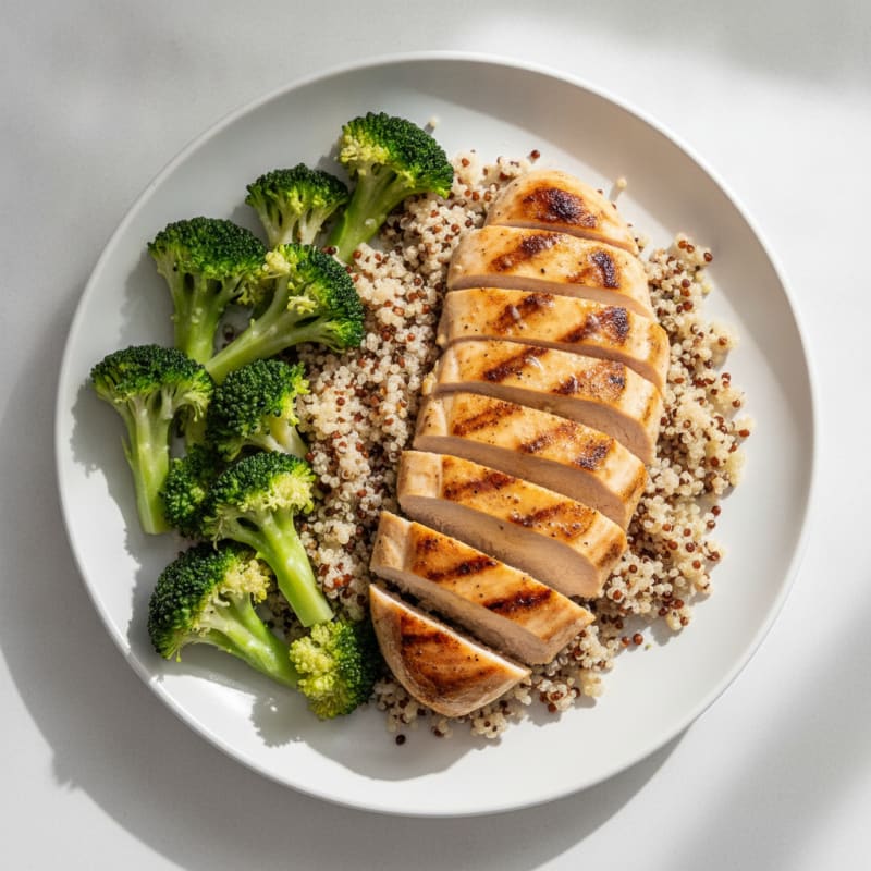 Grilled Chicken Breast with Quinoa and Steamed Broccoli