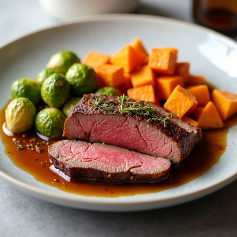 Slow Roasted Beef with Crispy Brussels Sprouts