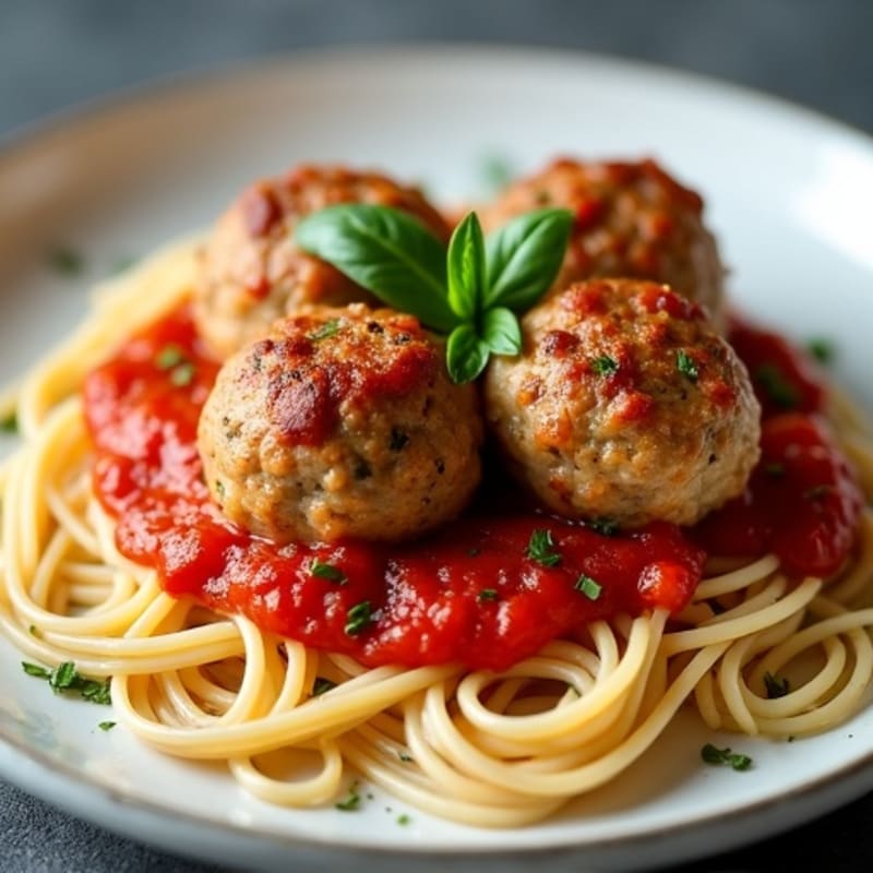 Lean Turkey Meatballs with Whole Wheat Spaghetti and Fresh Basil Tomato Sauce