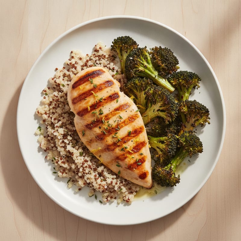 Grilled Chicken Breast with Quinoa and Roasted Broccoli