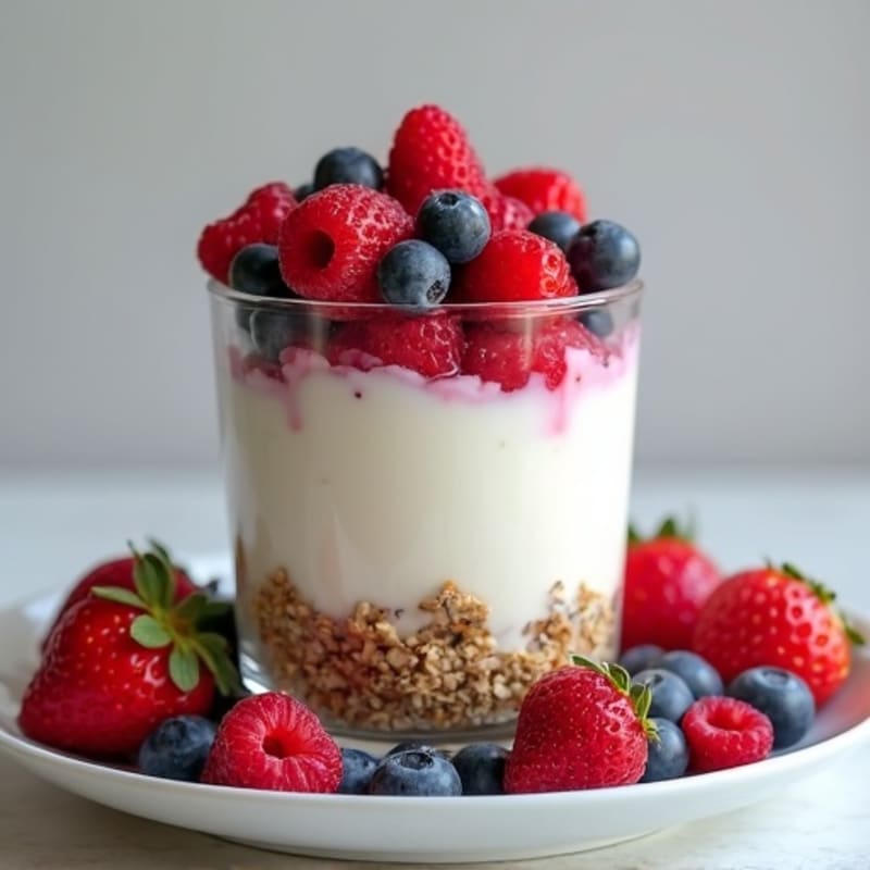 Greek Yogurt Protein Parfait with Mixed Berries and Hemp Seeds