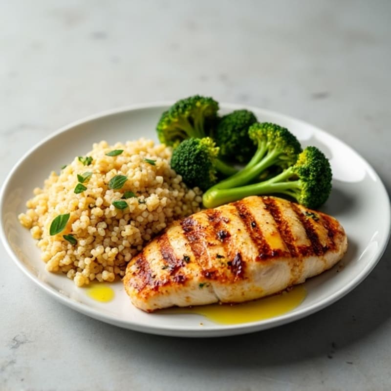 Grilled Chicken Breast with Quinoa and Roasted Broccoli