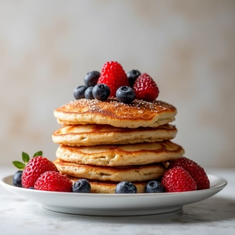 Fluffy Whole Wheat Protein Pancakes with Fresh Berries