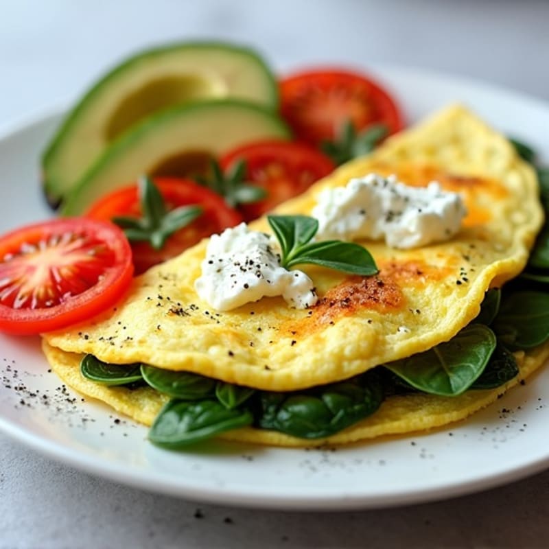 Egg White Spinach Omelette with Cottage Cheese and Sliced Tomatoes