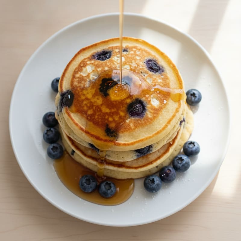 Blueberry Ricotta Pancakes with Maple Syrup