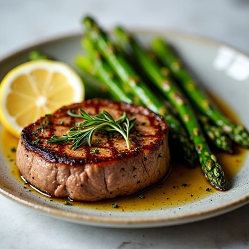 Garlic Herb Pan-Seared Steak with Roasted Asparagus