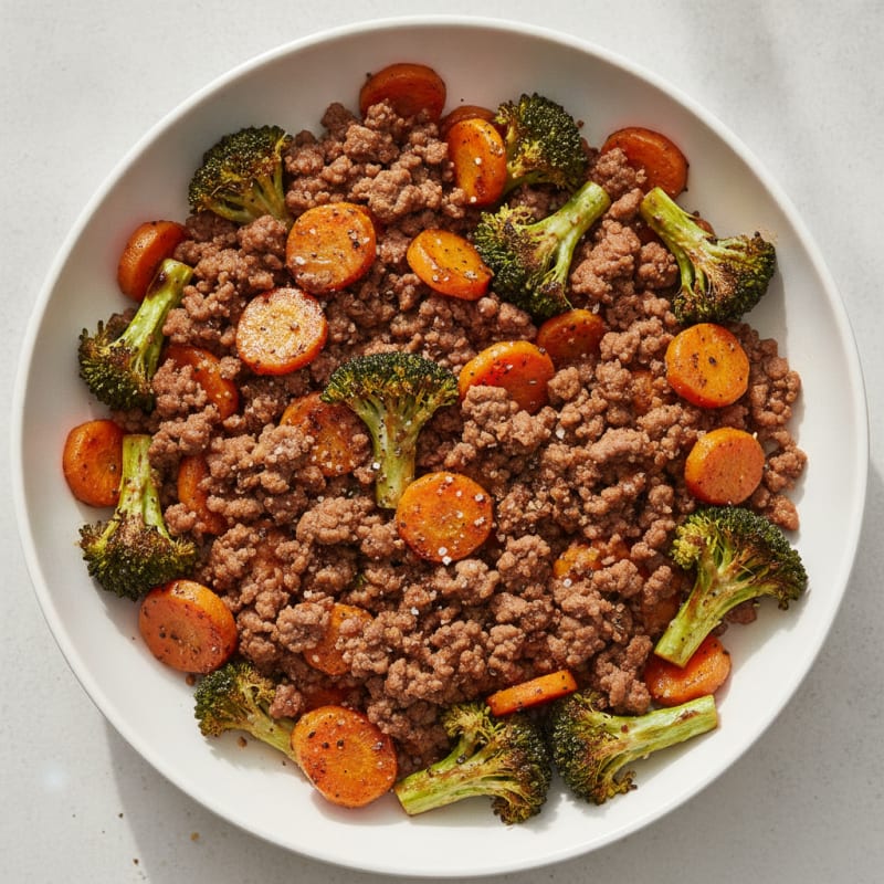 Ground Beef Skillet with Roasted Carrots and Broccoli
